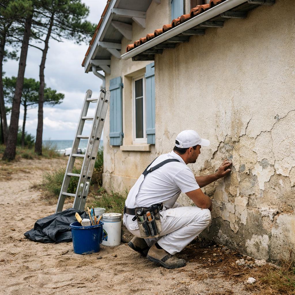 facade maison bord de mer peinture humidite moulleau